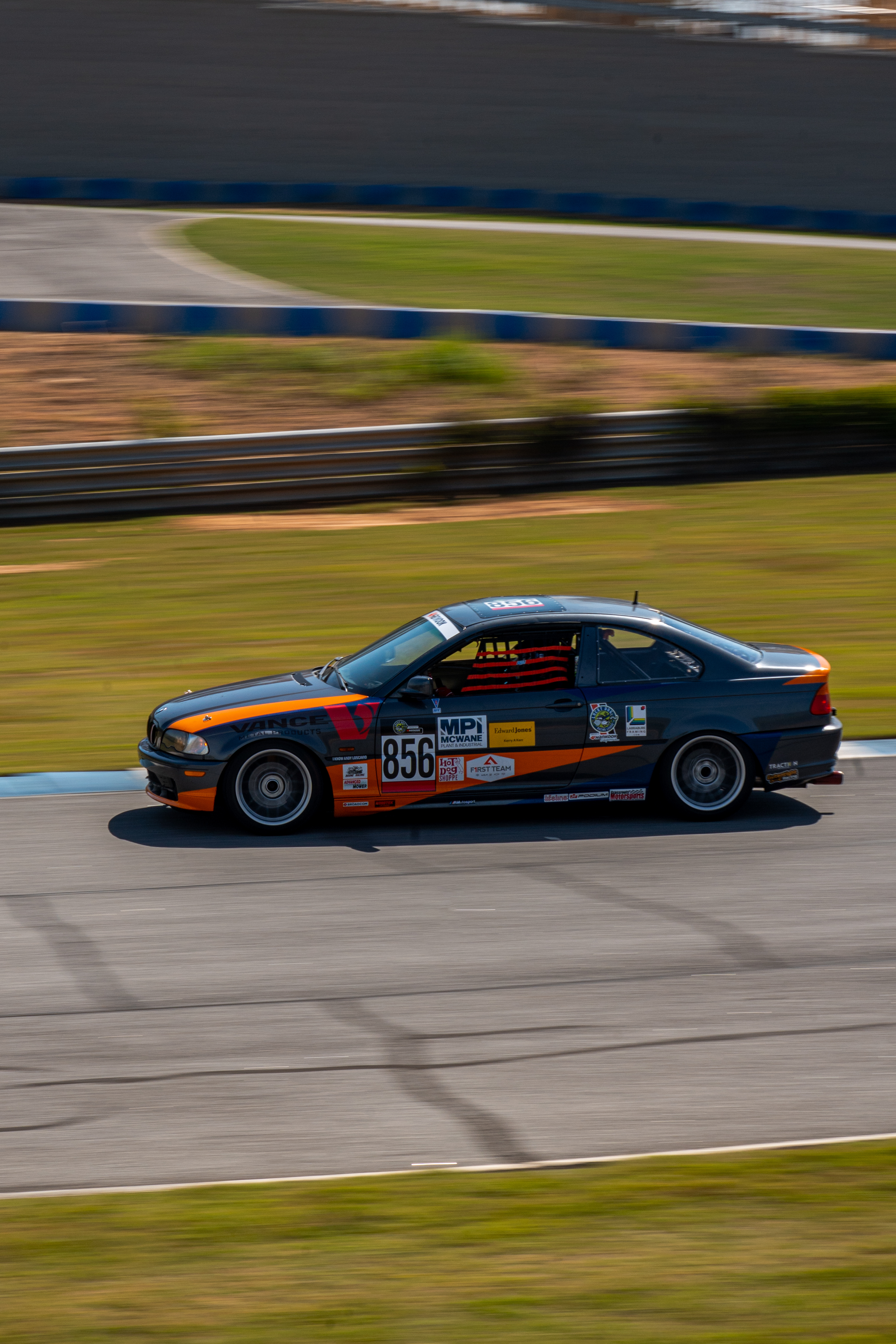 AUA E46 driving on track 3/4ths view of front